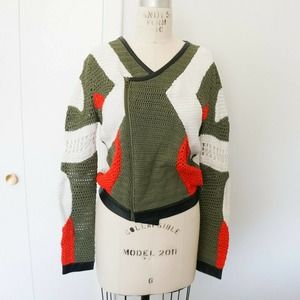 Rag & Bone Mixed Knit Sweater Moto Jacket